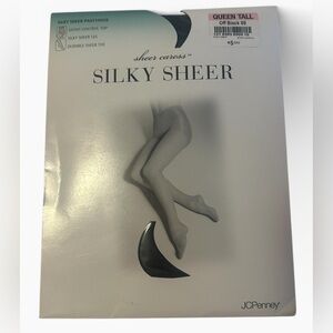 Sheer Caress Silky Control Top Off Black QUEEN TALL Pantyhose